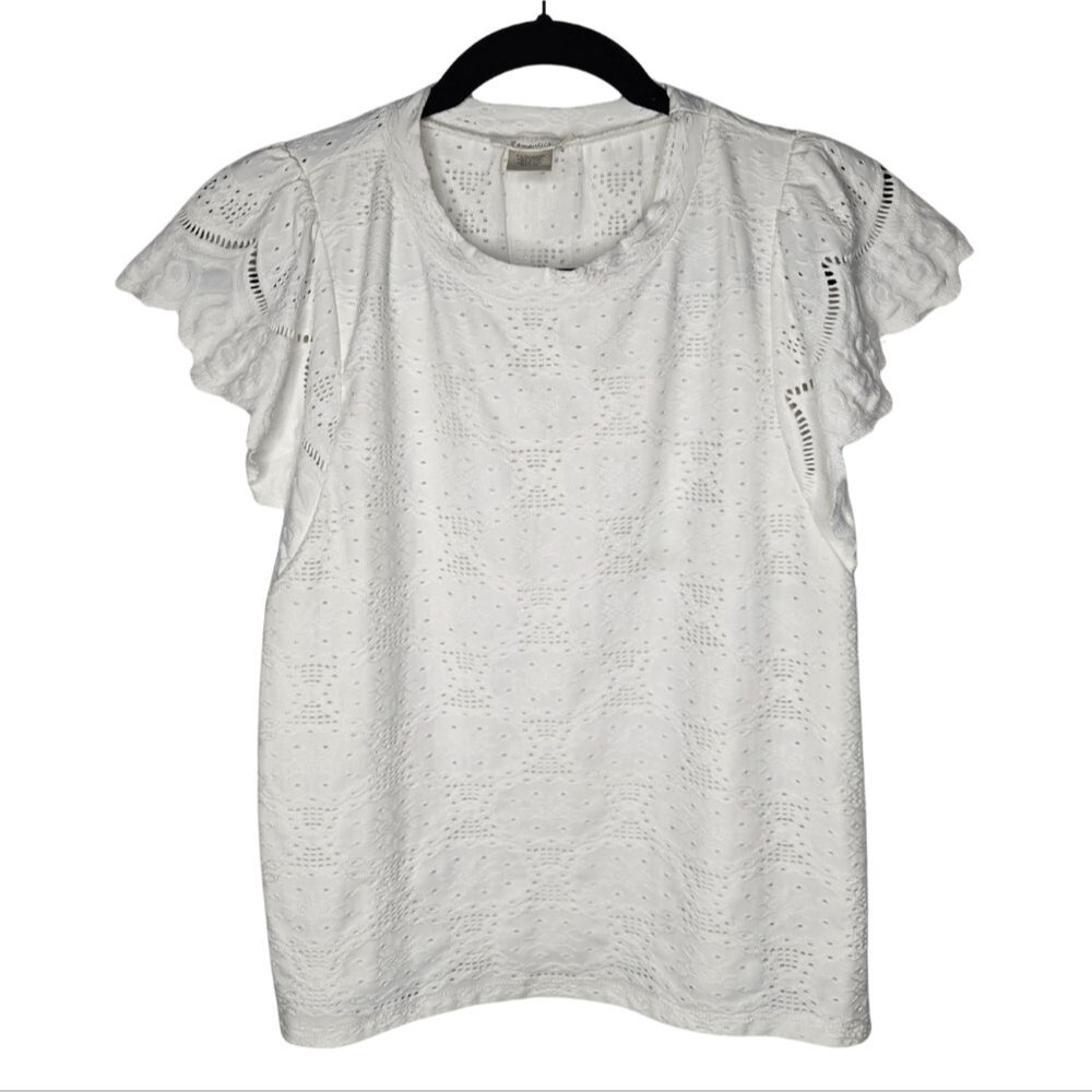 Urban Romantics White Eyelet Flutter Sleeve Blouse Spring Summer Vacation Size M